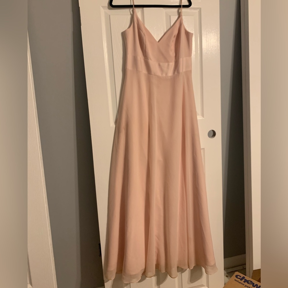 David’s Bridal Spaghetti Strap Crepe Back Satin Bridesmaids Dress